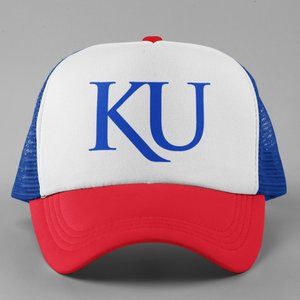 NEW Kansas Jayhawks KU Foam Trucker Snapback Hat TRI-COLOR Red White Blue